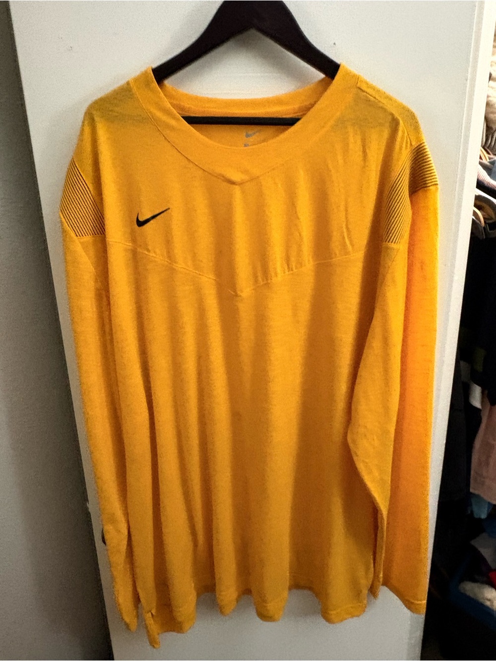 Nike Bright Yellow Athletic Top with Light Blue Swoosh